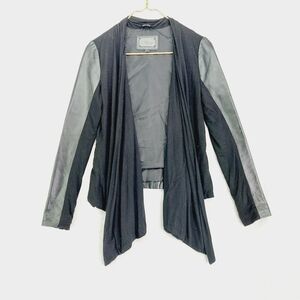 Line Black Lambskin Leather Long Sleeve Moto Cardigan Fall Spring Jacket P4114